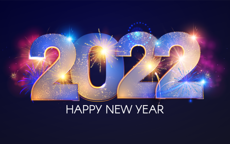 Image with Text 2022 and Happy New-year with fireworks.